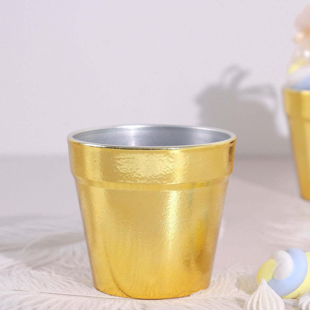 6 Pack 3" Gold Plastic Party Favor Bucket - Containers, Mini Succulent Nursery Planters, Flower Pot Crafts - Bell Racket Store