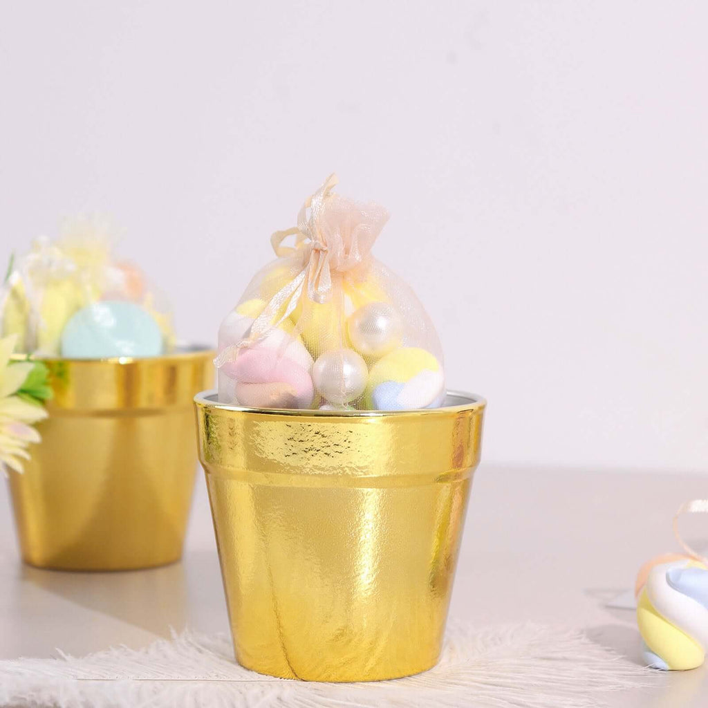 6 Pack 3" Gold Plastic Party Favor Bucket - Containers, Mini Succulent Nursery Planters, Flower Pot Crafts - Bell Racket Store