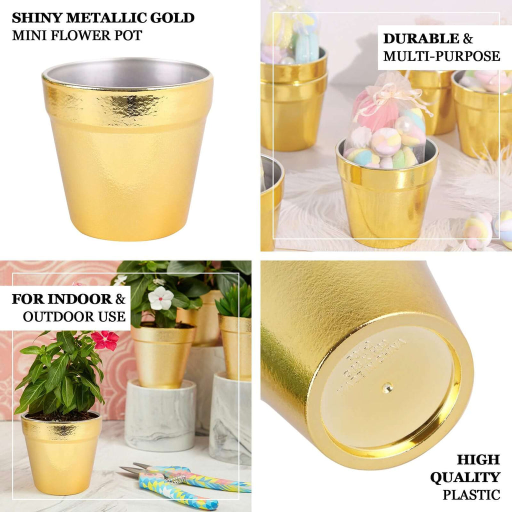 6 Pack 3" Gold Plastic Party Favor Bucket - Containers, Mini Succulent Nursery Planters, Flower Pot Crafts - Bell Racket Store