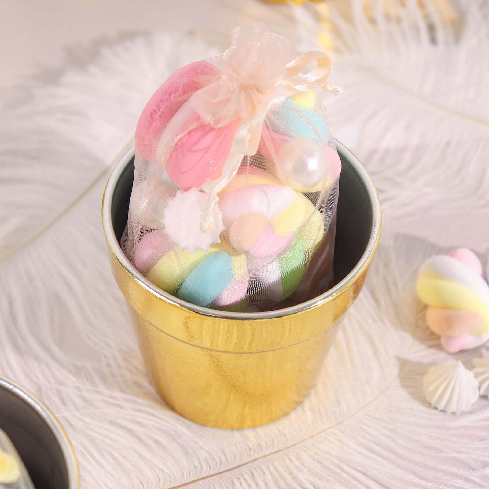 6 Pack 3" Gold Plastic Party Favor Bucket - Containers, Mini Succulent Nursery Planters, Flower Pot Crafts - Bell Racket Store