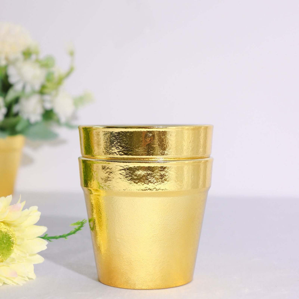6 Pack 3" Gold Plastic Party Favor Bucket - Containers, Mini Succulent Nursery Planters, Flower Pot Crafts - Bell Racket Store