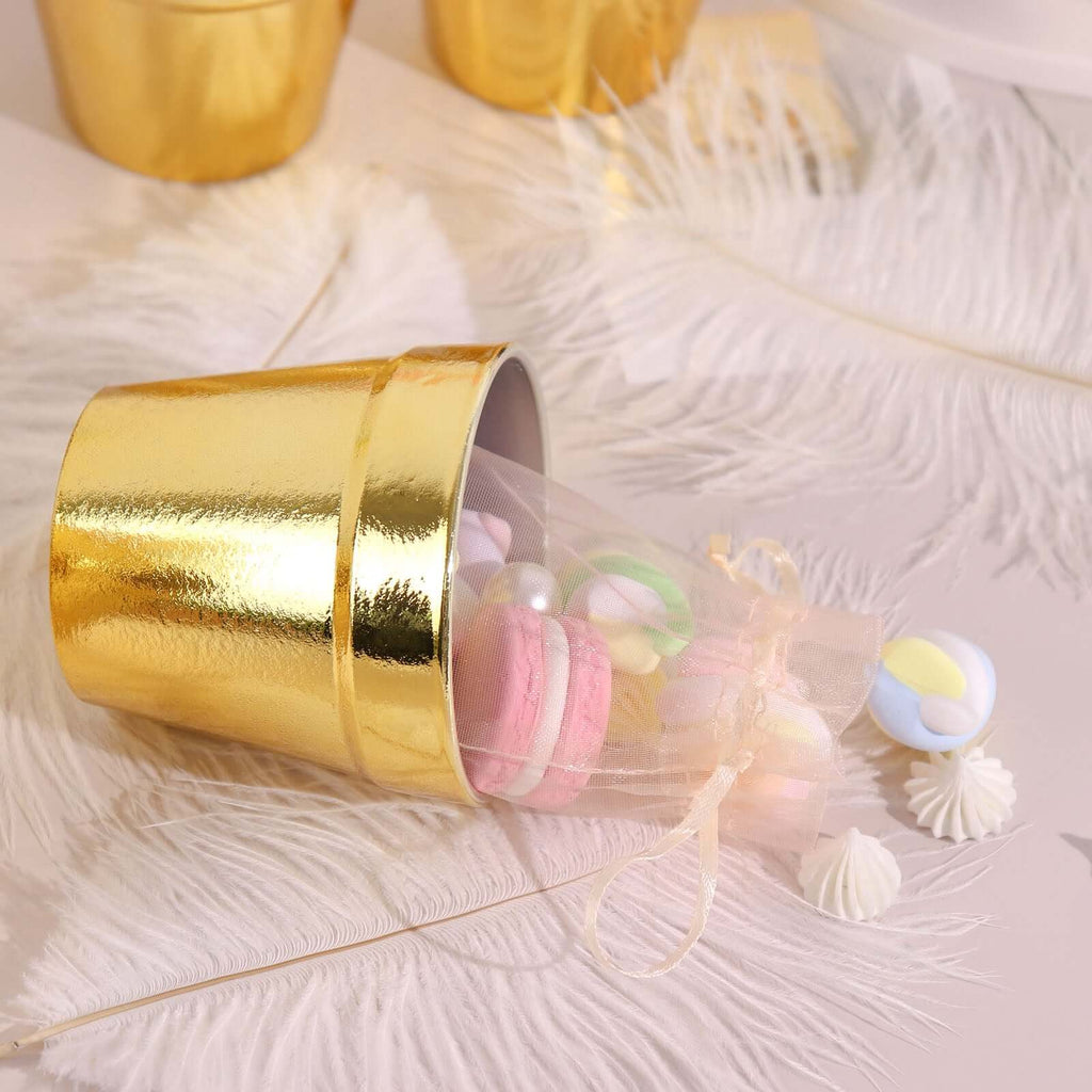 6 Pack 3" Gold Plastic Party Favor Bucket - Containers, Mini Succulent Nursery Planters, Flower Pot Crafts - Bell Racket Store