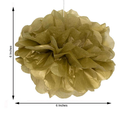 6 Pack 6" Gold Tissue Paper Pom Poms Flower Balls, Ceiling Wall Hanging Decorations - NestOCart