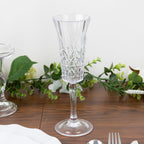 6 Pack 6oz Shatterproof Plastic Champagne Flutes with Embossed Leaf Pattern, Clear Reusable Cocktail Wine Glasses - 8.5" - Bell Racket Store