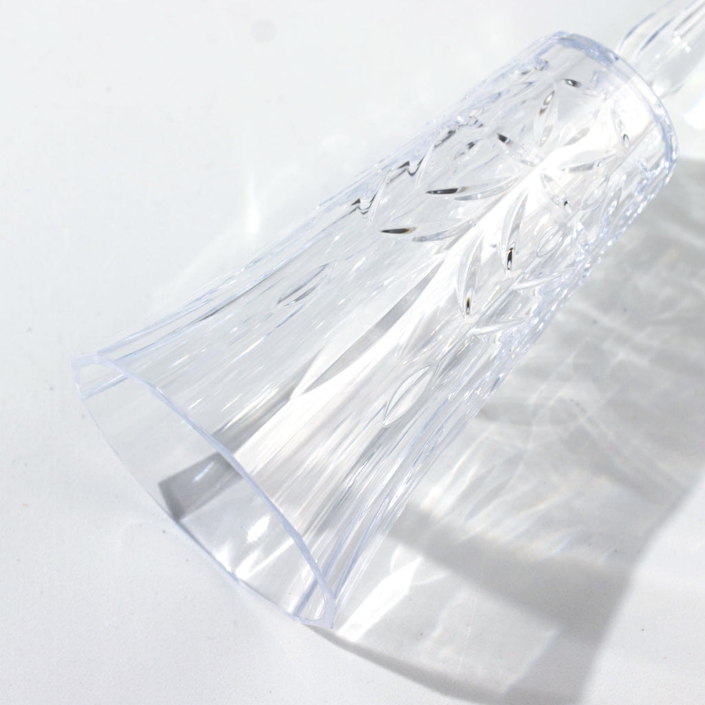 6 Pack 6oz Shatterproof Plastic Champagne Flutes with Embossed Leaf Pattern, Clear Reusable Cocktail Wine Glasses - 8.5" - Bell Racket Store