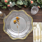 6 - Pack Acrylic Plastic Hexagon Charger Plates 13" in Clear with Gold Baroque Scalloped Rim, Exquisite Dinner Serving Plates - Bell Racket Store