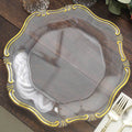 6 - Pack Acrylic Plastic Hexagon Charger Plates 13" in Clear with Gold Baroque Scalloped Rim, Exquisite Dinner Serving Plates - Bell Racket Store