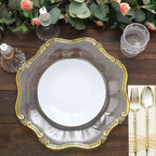 6 - Pack Acrylic Plastic Hexagon Charger Plates 13" in Clear with Gold Baroque Scalloped Rim, Exquisite Dinner Serving Plates - Bell Racket Store
