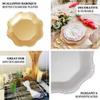 6 - Pack Acrylic Plastic Hexagon Charger Plates 13" in Clear with Gold Baroque Scalloped Rim, Exquisite Dinner Serving Plates - Bell Racket Store