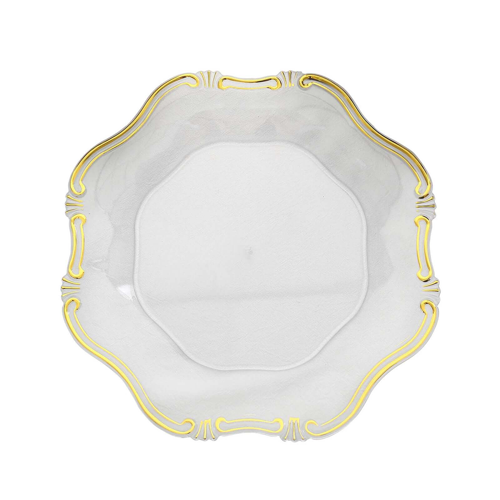 6 - Pack Acrylic Plastic Hexagon Charger Plates 13" in Clear with Gold Baroque Scalloped Rim, Exquisite Dinner Serving Plates - Bell Racket Store