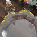 6 - Pack Acrylic Plastic Hexagon Charger Plates 13" in Clear with Gold Baroque Scalloped Rim, Exquisite Dinner Serving Plates - Bell Racket Store