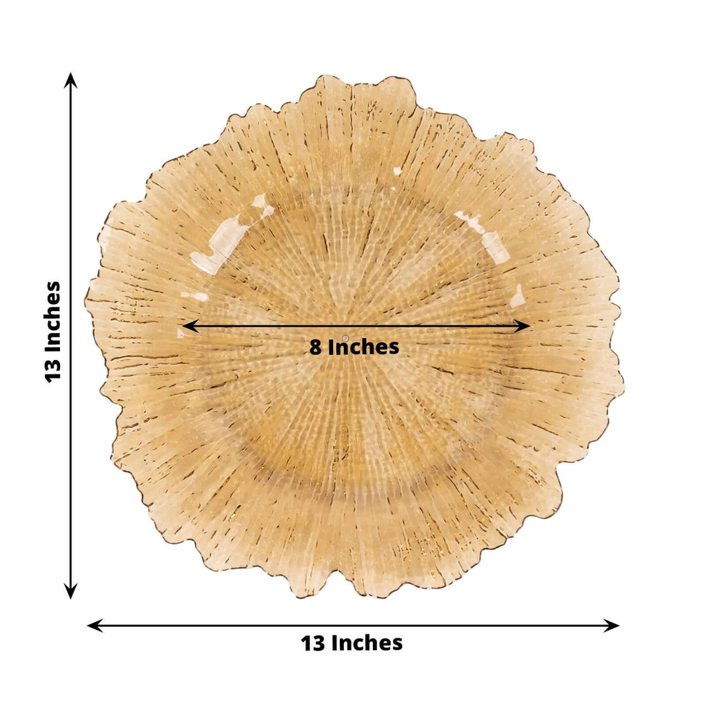 6 - Pack Acrylic Plastic Round Charger Plates 13" in Amber Gold with Reef Design, Dinner Charger Tableware - Bell Racket Store