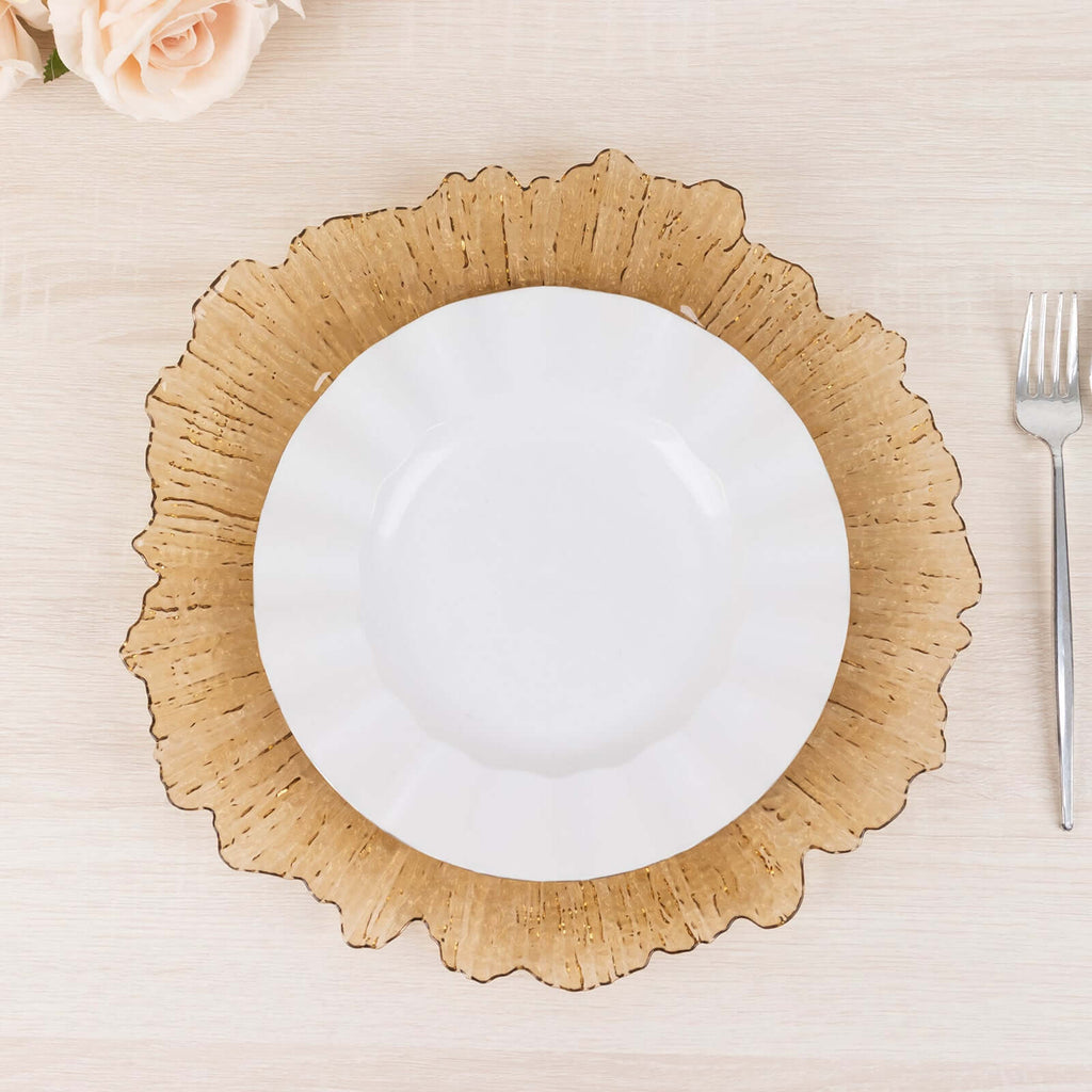 6 - Pack Acrylic Plastic Round Charger Plates 13" in Amber Gold with Reef Design, Dinner Charger Tableware - Bell Racket Store