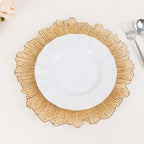 6 - Pack Acrylic Plastic Round Charger Plates 13" in Amber Gold with Reef Design, Dinner Charger Tableware - Bell Racket Store