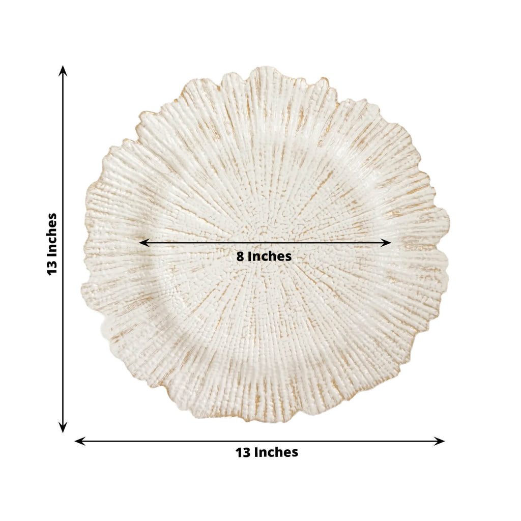 6 - Pack Acrylic Plastic Round Charger Plates 13" in Antique White with Reef Design, Dinner Charger Tableware - Bell Racket Store