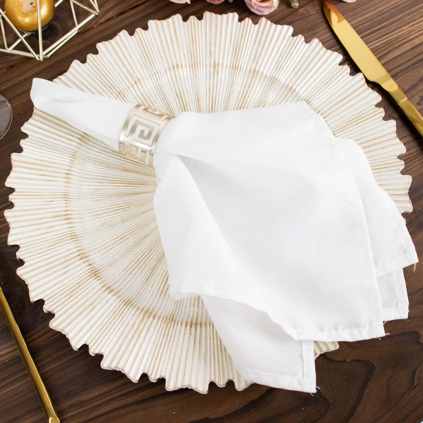 6 - Pack Acrylic Plastic Round Charger Plates 13" in Antique White with Sunray Scalloped Rim, Decorative Dinner Party Charger Tableware - Bell Racket Store