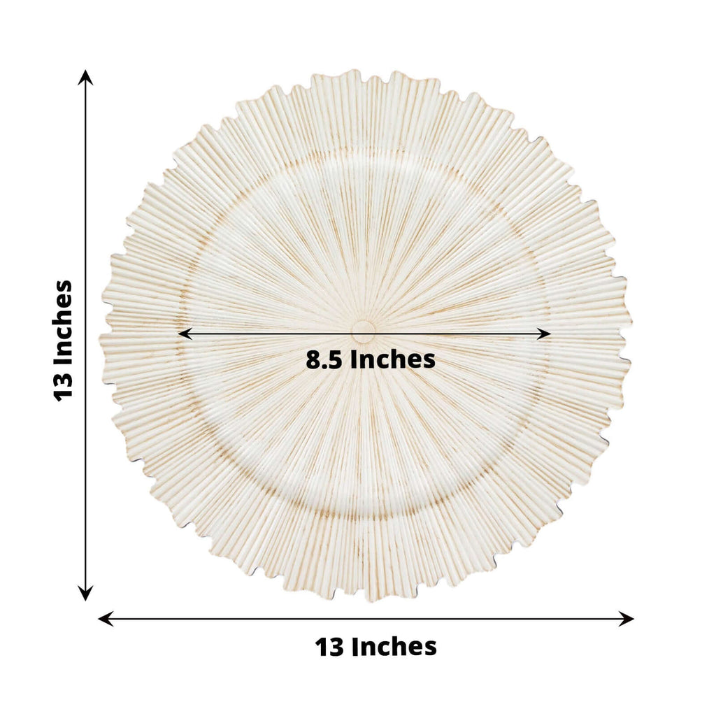 6 - Pack Acrylic Plastic Round Charger Plates 13" in Antique White with Sunray Scalloped Rim, Decorative Dinner Party Charger Tableware - Bell Racket Store