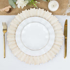 6 - Pack Acrylic Plastic Round Charger Plates 13" in Antique White with Sunray Scalloped Rim, Decorative Dinner Party Charger Tableware - Bell Racket Store