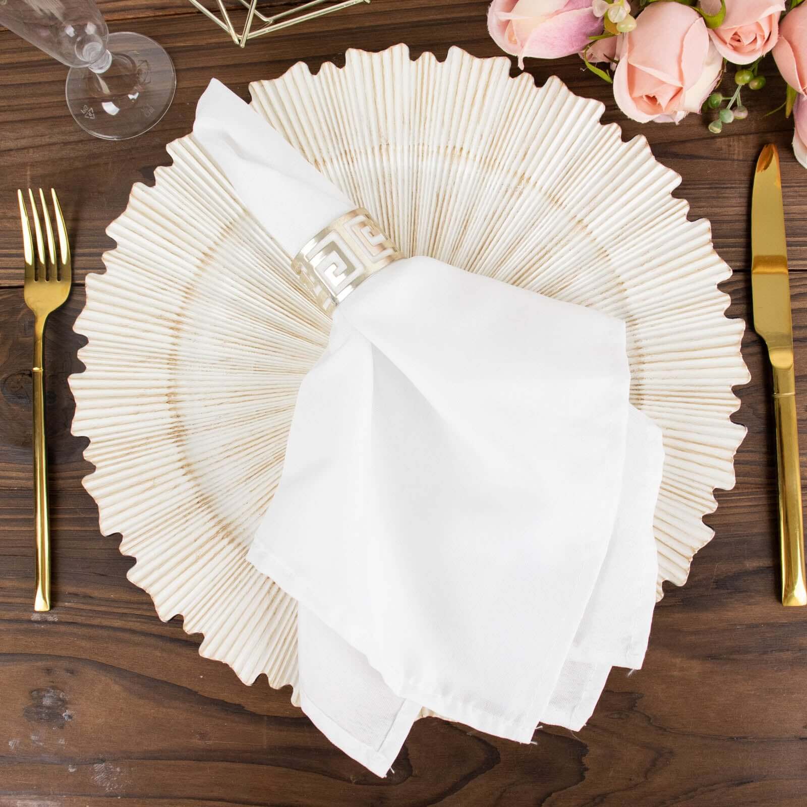 6 - Pack Acrylic Plastic Round Charger Plates 13" in Antique White with Sunray Scalloped Rim, Decorative Dinner Party Charger Tableware - Bell Racket Store