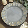 6-Pack Acrylic Plastic Round Charger Plates 13" in Charcoal Gray with Gold Brushed Wavy Scalloped Rim, Decorative Dinner Party Charger Tableware