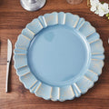 6-Pack Acrylic Plastic Round Charger Plates 13" in Dusty Blue with Gold Brushed Wavy Scalloped Rim, Decorative Dinner Party Charger Tableware