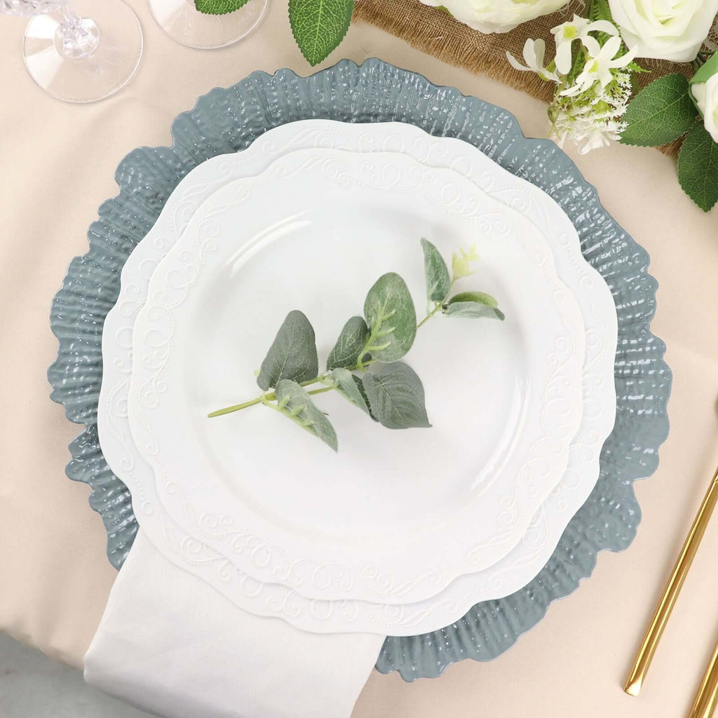 6 - Pack Acrylic Plastic Round Charger Plates 13" in Dusty Blue with Reef Design, Dinner Charger Tableware - Bell Racket Store