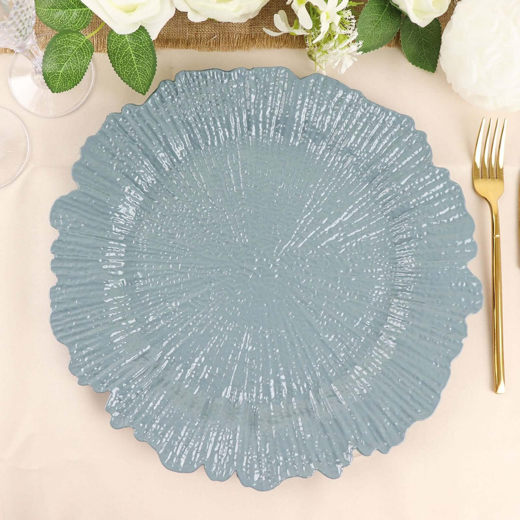 6 - Pack Acrylic Plastic Round Charger Plates 13" in Dusty Blue with Reef Design, Dinner Charger Tableware - Bell Racket Store