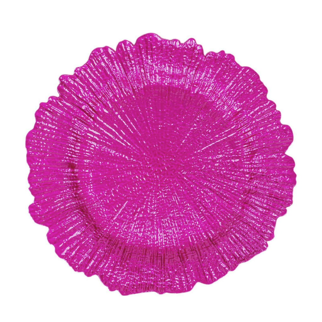 6 - Pack Acrylic Plastic Round Charger Plates 13" in Fuchsia with Reef Design, Dinner Charger Tableware - Bell Racket Store