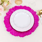 6 - Pack Acrylic Plastic Round Charger Plates 13" in Fuchsia with Reef Design, Dinner Charger Tableware - Bell Racket Store
