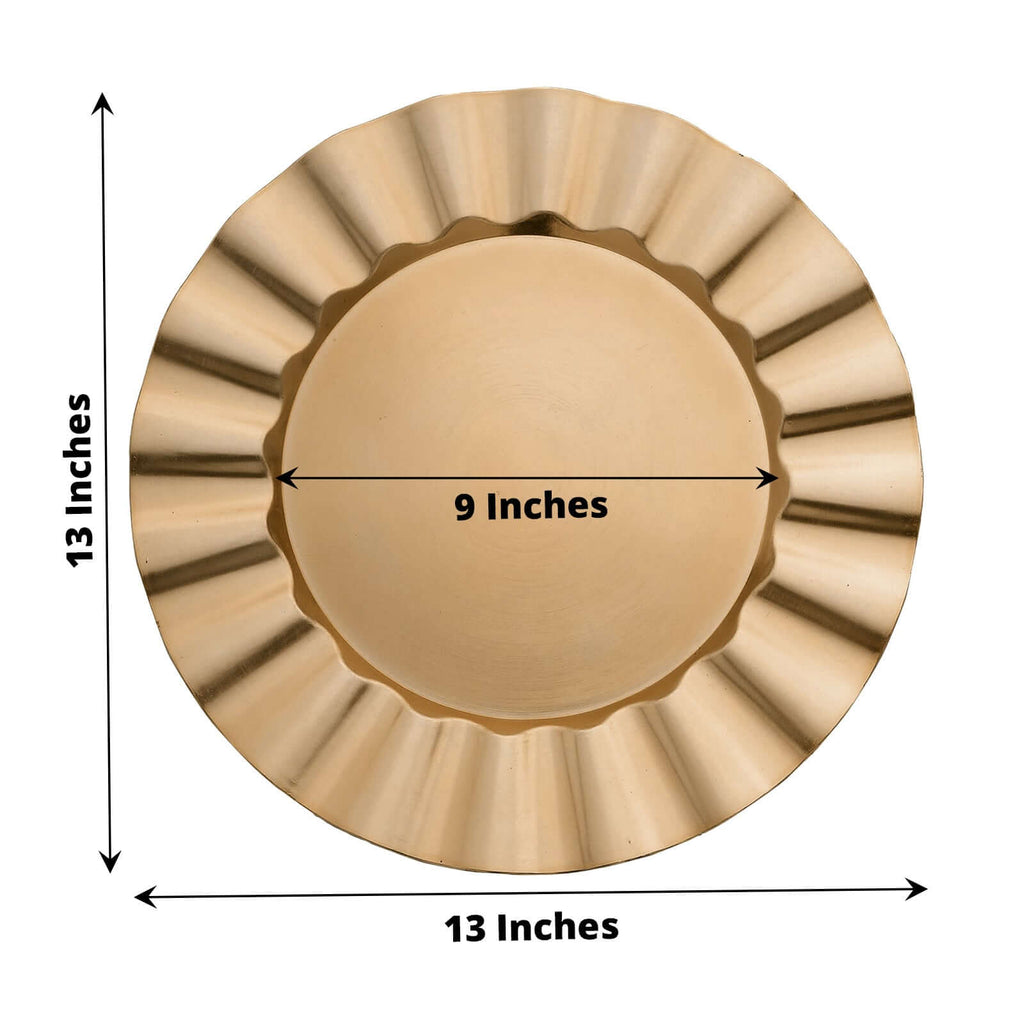 6 - Pack Acrylic Plastic Round Charger Plates 13" in Gold with Wavy Scalloped Rim, Decorative Dinner Party Charger Tableware - Bell Racket Store