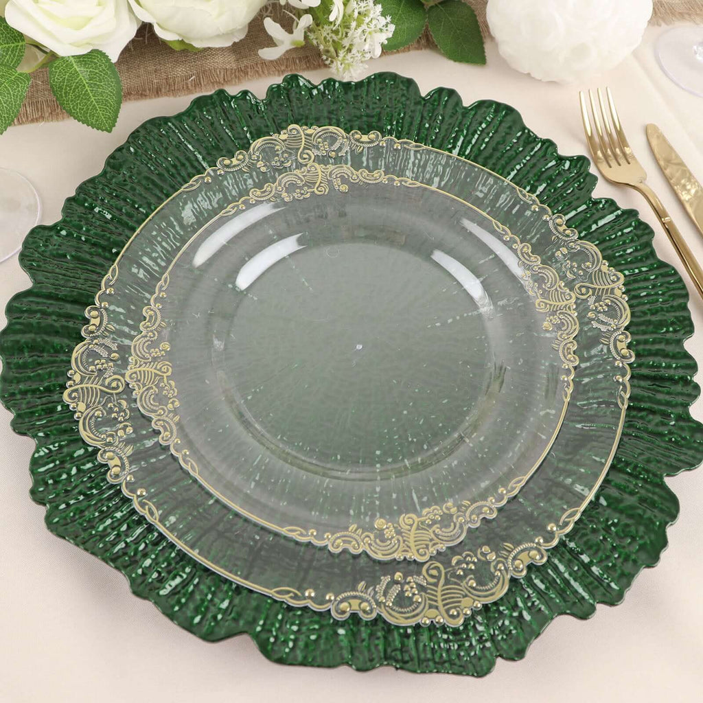6 - Pack Acrylic Plastic Round Charger Plates 13" in Hunter Emerald Green with Reef Design, Dinner Charger Tableware - Bell Racket Store