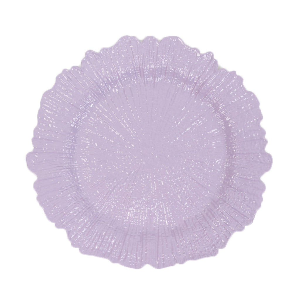 6 - Pack Acrylic Plastic Round Charger Plates 13" in Lavender Lilac with Reef Design, Dinner Charger Tableware - Bell Racket Store