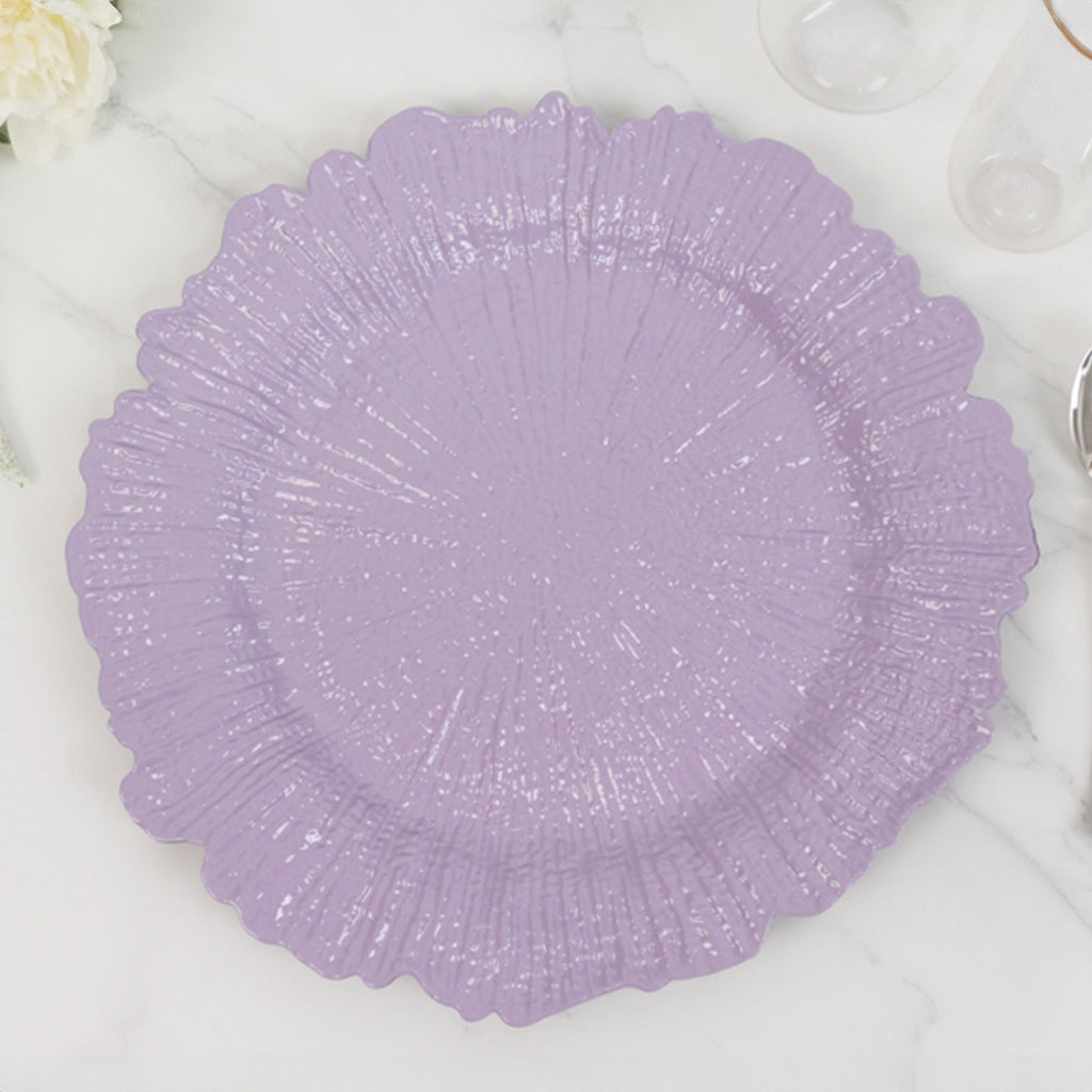 6 - Pack Acrylic Plastic Round Charger Plates 13" in Lavender Lilac with Reef Design, Dinner Charger Tableware - Bell Racket Store