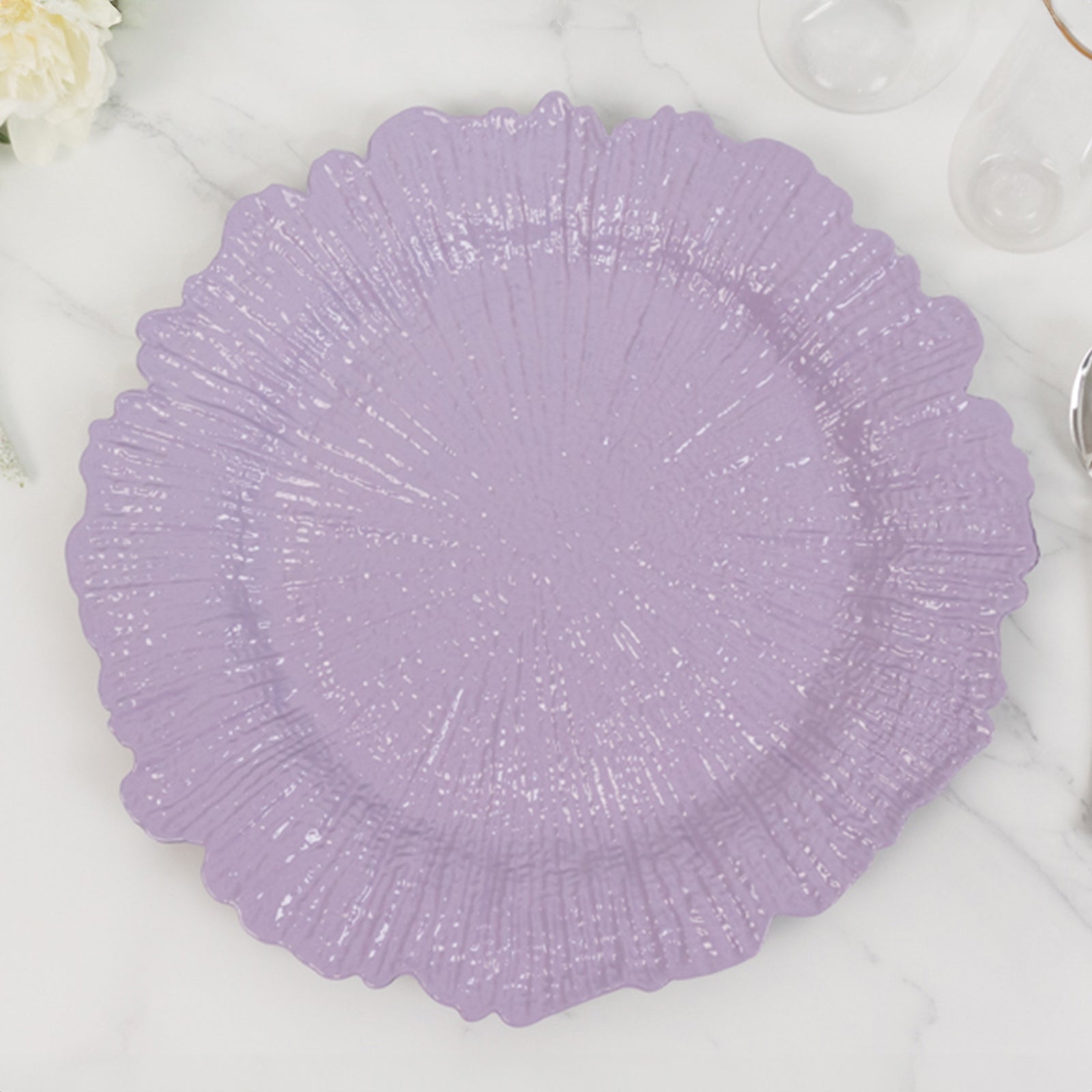 6 - Pack Acrylic Plastic Round Charger Plates 13" in Lavender Lilac with Reef Design, Dinner Charger Tableware - Bell Racket Store