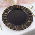 6 - Pack Acrylic Plastic Round Charger Plates 13" in Matte Black with Gold Brushed Wavy Scalloped Rim, Decorative Dinner Party Charger Tableware - Bell Racket Store