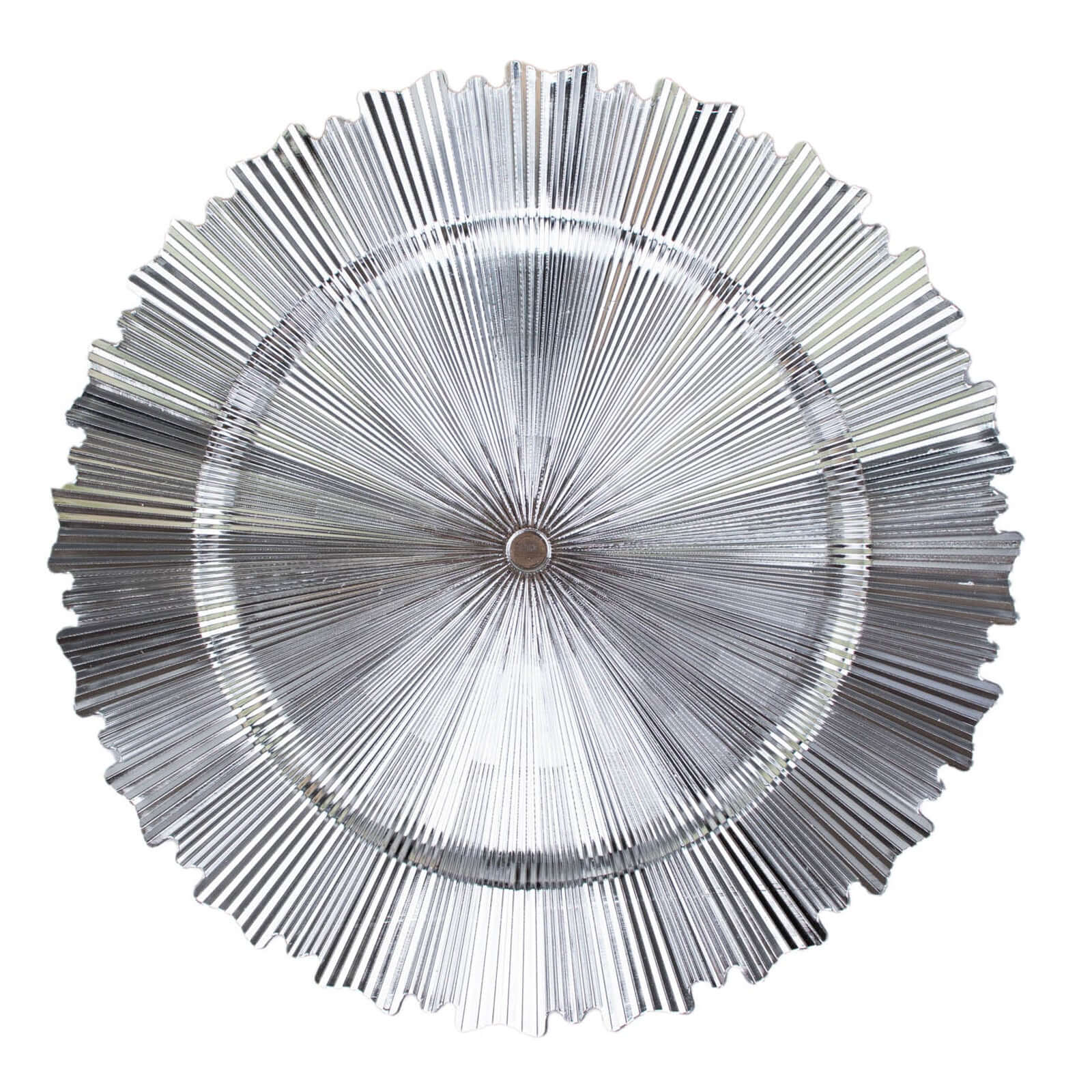 6 - Pack Acrylic Plastic Round Charger Plates 13" in Metallic Silver with Sunray Scalloped Rim, Decorative Dinner Party Charger Tableware - Bell Racket Store