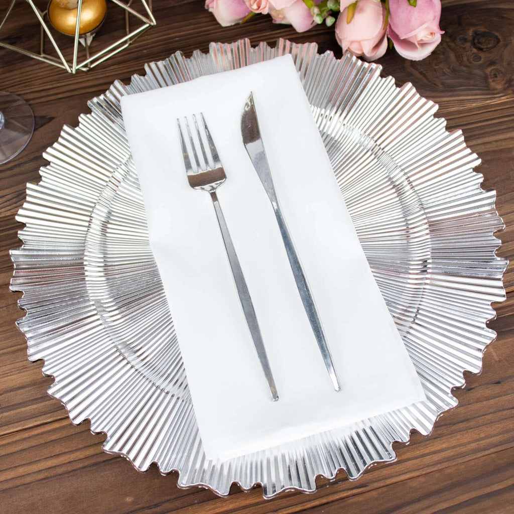 6 - Pack Acrylic Plastic Round Charger Plates 13" in Metallic Silver with Sunray Scalloped Rim, Decorative Dinner Party Charger Tableware - Bell Racket Store