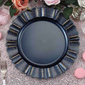 6-Pack Acrylic Plastic Round Charger Plates 13" in Navy Blue with Gold Brushed Wavy Scalloped Rim, Decorative Dinner Party Charger Tableware