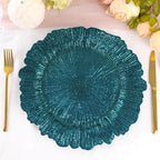 6 - Pack Acrylic Plastic Round Charger Plates 13" in Peacock Teal with Reef Design, Dinner Charger Tableware - Bell Racket Store