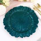 6 - Pack Acrylic Plastic Round Charger Plates 13" in Peacock Teal with Reef Design, Dinner Charger Tableware - Bell Racket Store