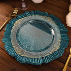 6 - Pack Acrylic Plastic Round Charger Plates 13" in Peacock Teal with Reef Design, Dinner Charger Tableware - Bell Racket Store