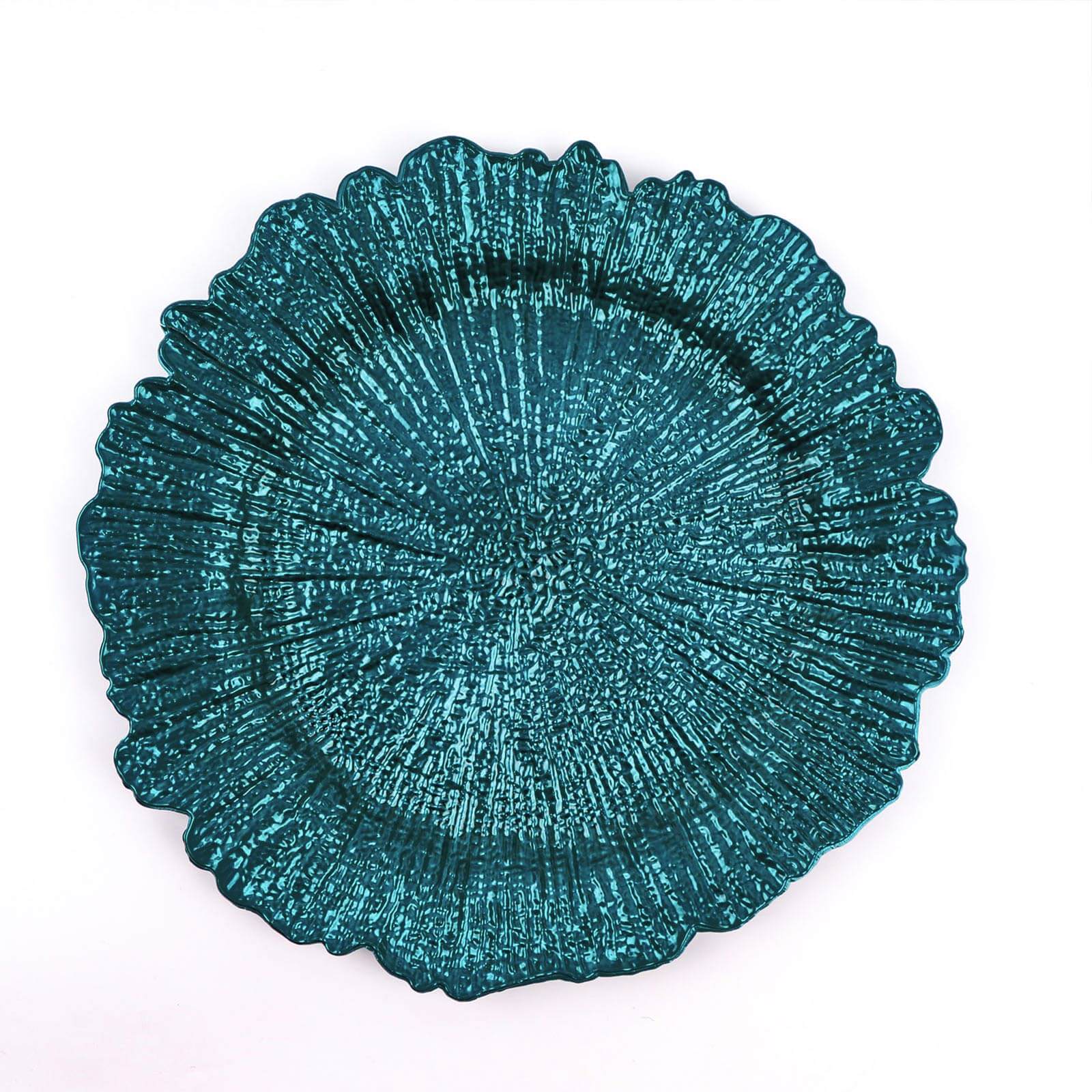 6 - Pack Acrylic Plastic Round Charger Plates 13" in Peacock Teal with Reef Design, Dinner Charger Tableware - Bell Racket Store