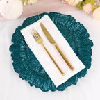 6 - Pack Acrylic Plastic Round Charger Plates 13" in Peacock Teal with Reef Design, Dinner Charger Tableware - Bell Racket Store