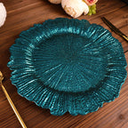 6 - Pack Acrylic Plastic Round Charger Plates 13" in Peacock Teal with Reef Design, Dinner Charger Tableware - Bell Racket Store