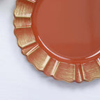 6 - Pack Acrylic Plastic Round Charger Plates 13" in Terracotta (Rust) with Gold Brushed Wavy Scalloped Rim, Decorative Dinner Party Charger Tableware - Bell Racket Store