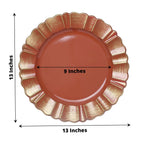 6 - Pack Acrylic Plastic Round Charger Plates 13" in Terracotta (Rust) with Gold Brushed Wavy Scalloped Rim, Decorative Dinner Party Charger Tableware - Bell Racket Store