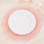 6 - Pack Acrylic Plastic Round Charger Plates 13" in Transparent Blush with Reef Design, Dinner Charger Tableware - Bell Racket Store