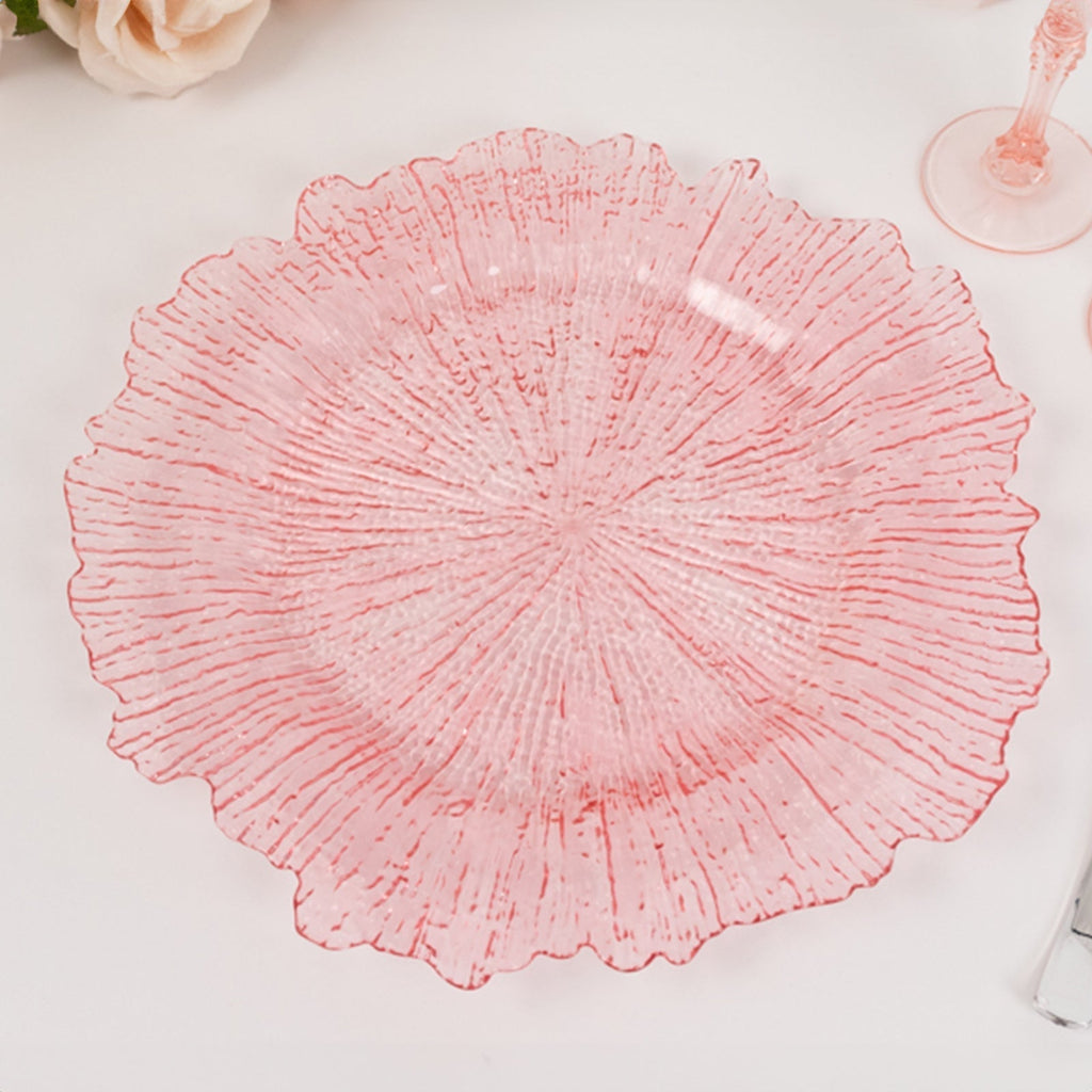 6 - Pack Acrylic Plastic Round Charger Plates 13" in Transparent Blush with Reef Design, Dinner Charger Tableware - Bell Racket Store