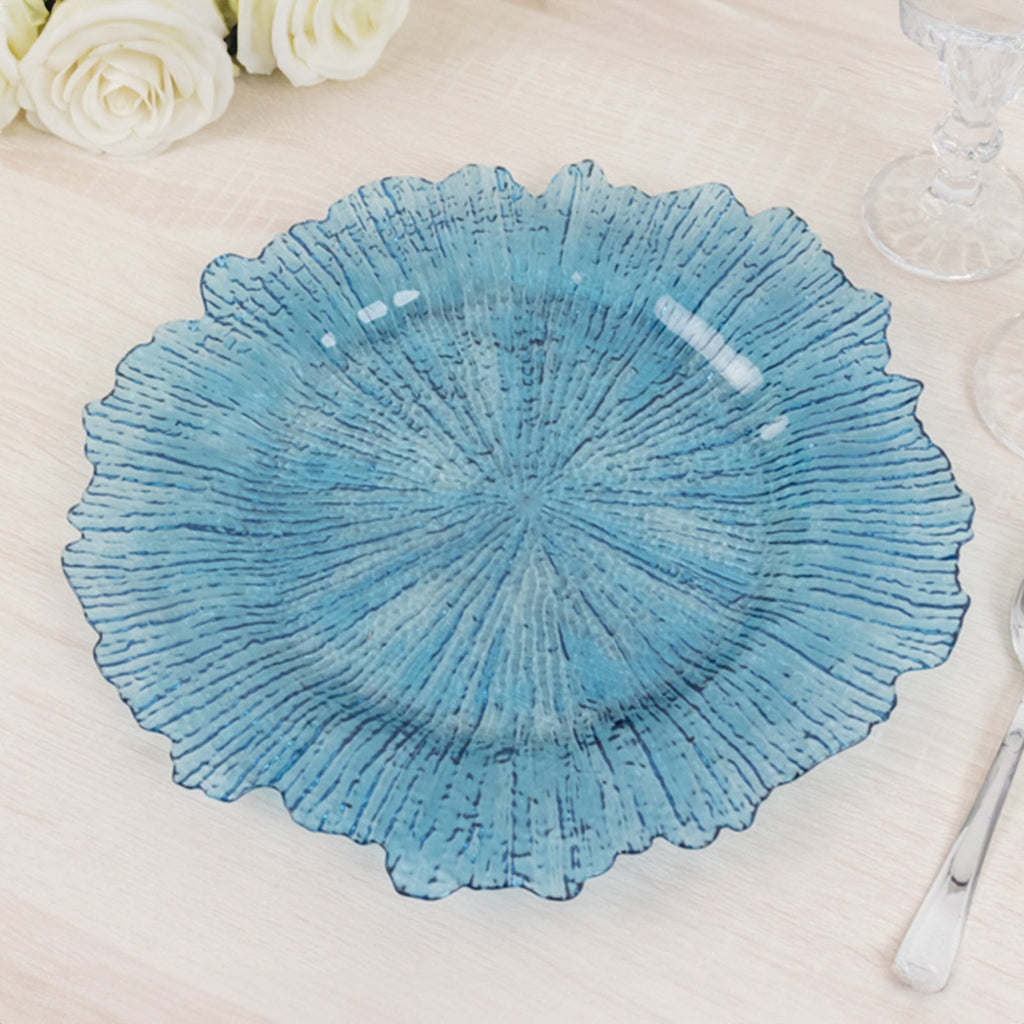 6 - Pack Acrylic Plastic Round Charger Plates 13" in Transparent Dusty Blue with Reef Design, Dinner Charger Tableware - Bell Racket Store