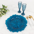 6 - Pack Acrylic Plastic Round Charger Plates 13" in Transparent Navy Blue with Reef Design, Dinner Charger Tableware - Bell Racket Store